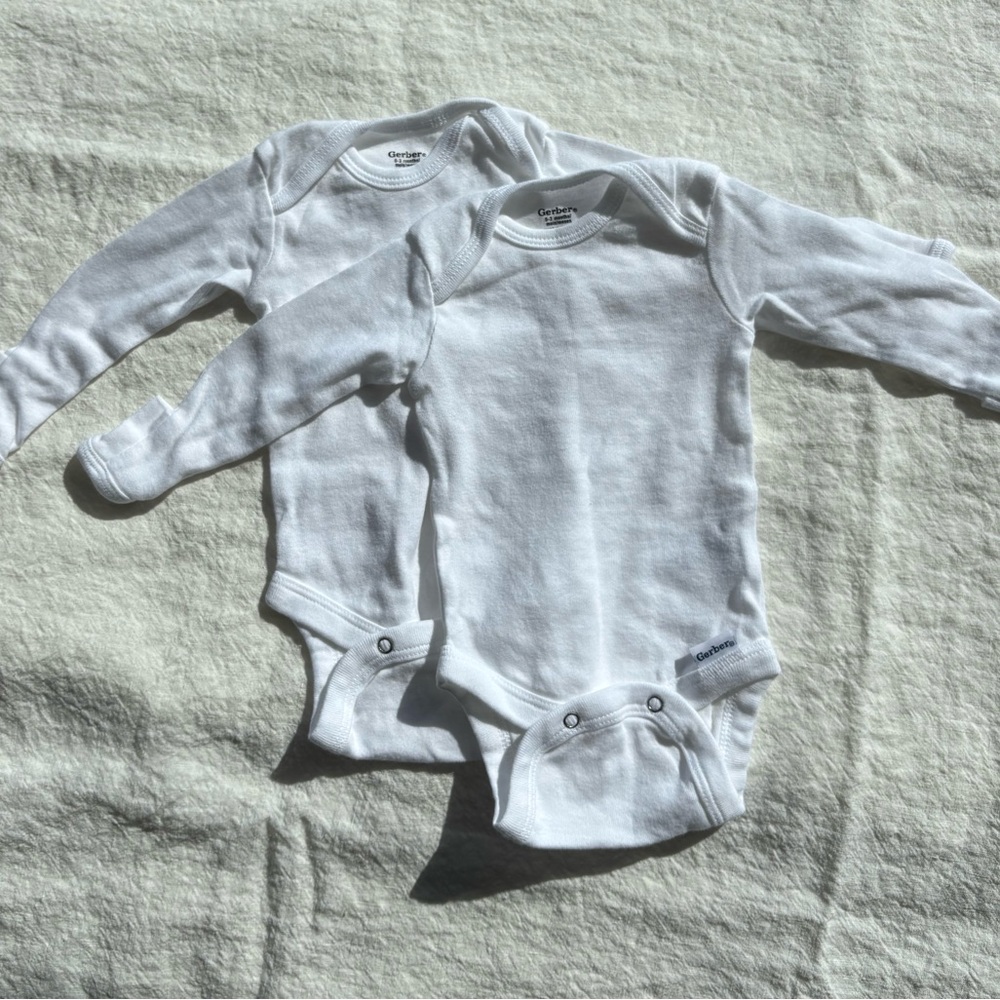 Gerber White Long-Sleeve Baby One-Piece Bodysuits - 2 Pack